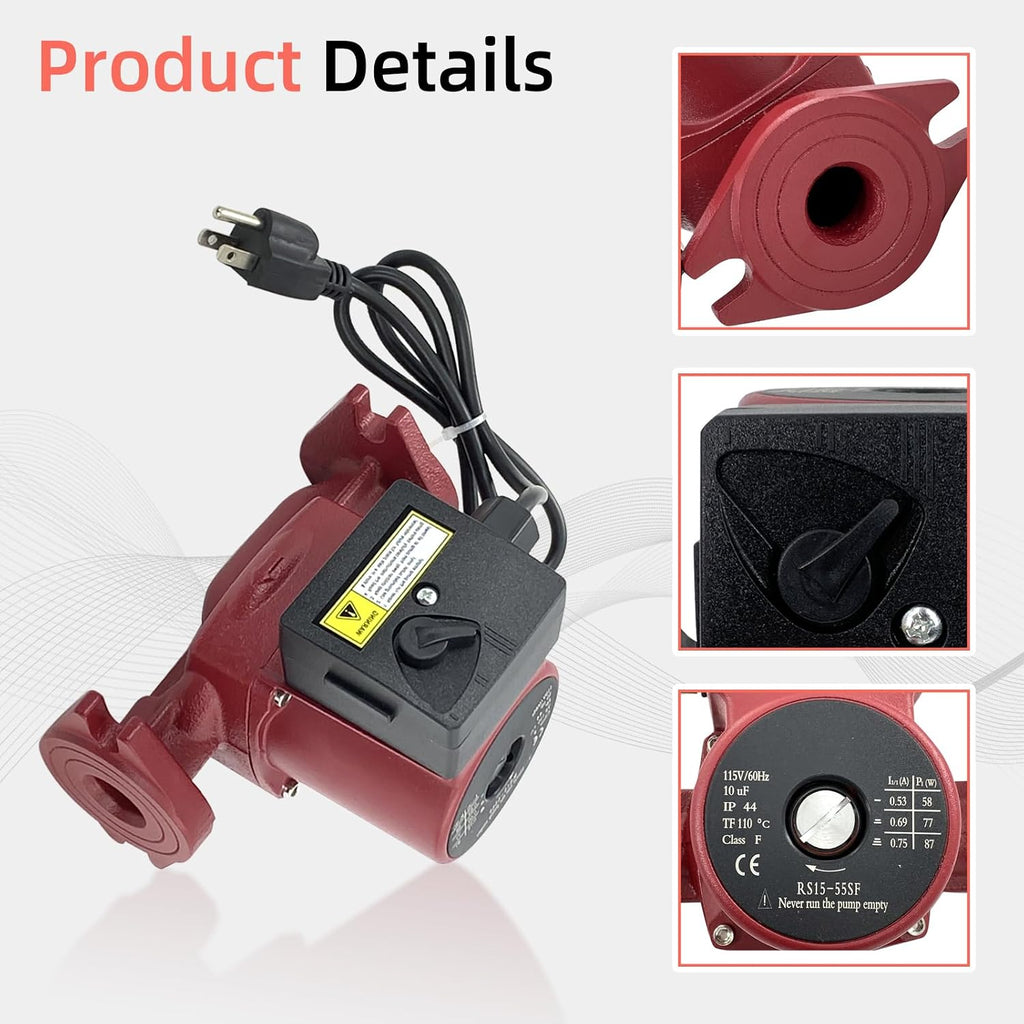 UPS15-55SFC 59896773 Circulator Pump, Replacement for Grundfos 1/12HP
