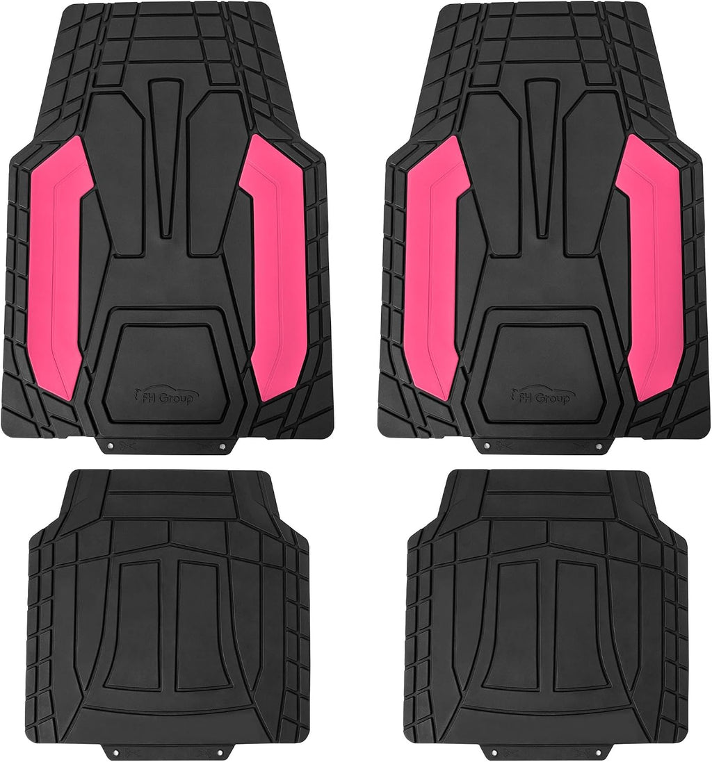 Heavy-Duty Rubber Floor Mats for Cars - Stripe Design, Universal Fit Full Set, Climaproof, Trimmable for Most Sedan