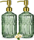17 Oz Green Glass Kitchen Soap Dispenser for Dish Soap, 2 Pack Bathroom Soap Dispenser Set with Gold Rust Proof Pump