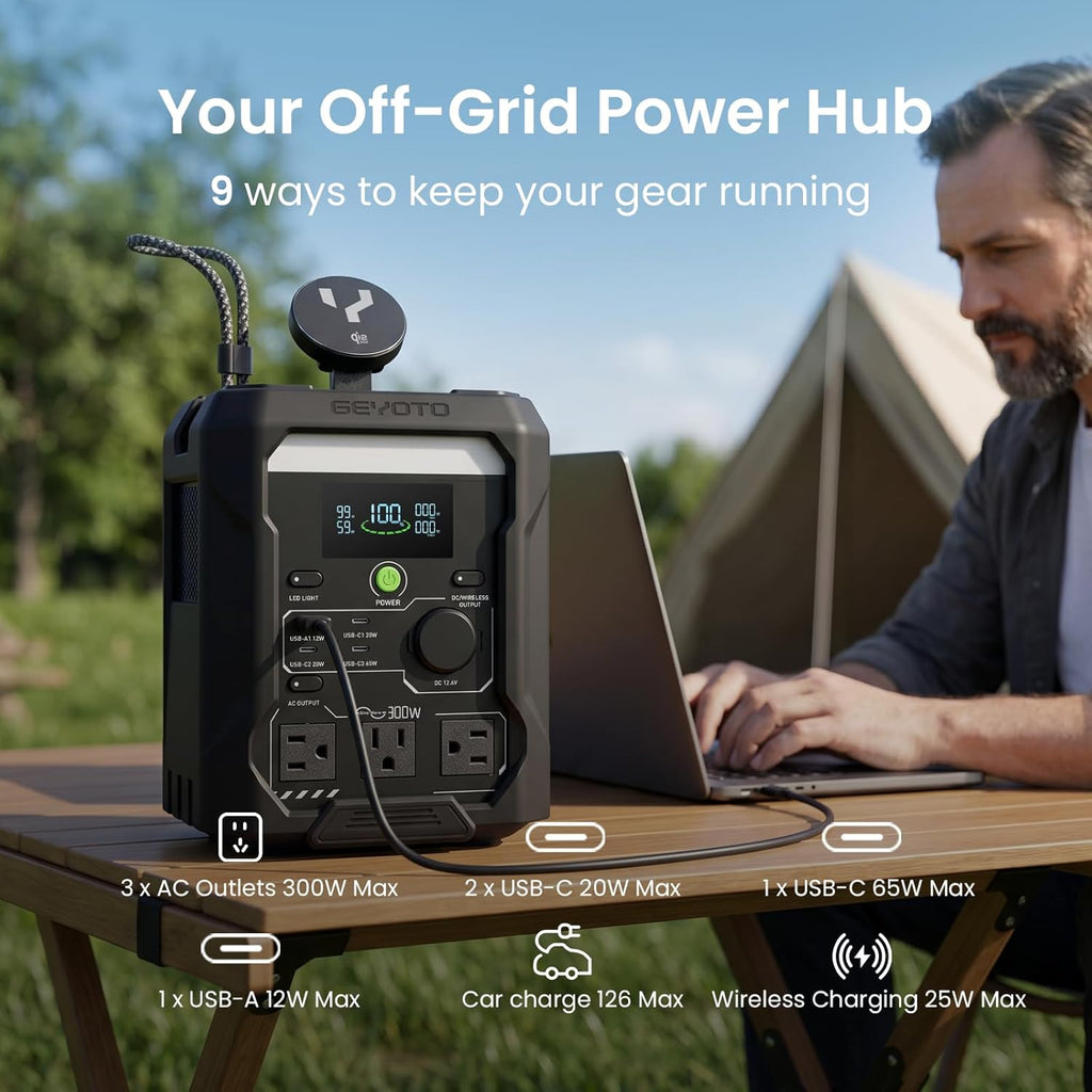 N300 Portable Power Station, 256Wh LifePO4 Battery,300W AC Outlets (500W P-Boost), 25W Wireless Charging, <10ms UPS