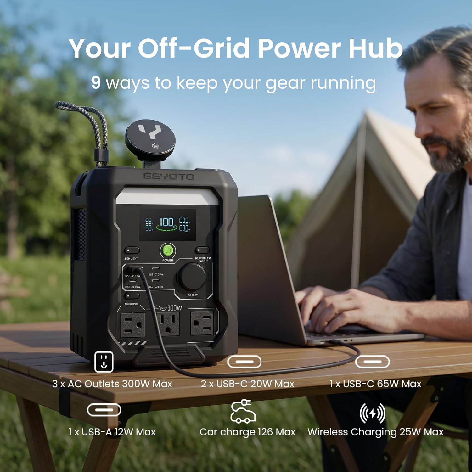 N300 Portable Power Station, 256Wh LifePO4 Battery,300W AC Outlets (500W P-Boost), 25W Wireless Charging, <10ms UPS