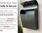 Locking Black Wall Mount Mailbox, Durable Euro Black Mailboxes for Outside, Features Pre Drilled Holes for Easy