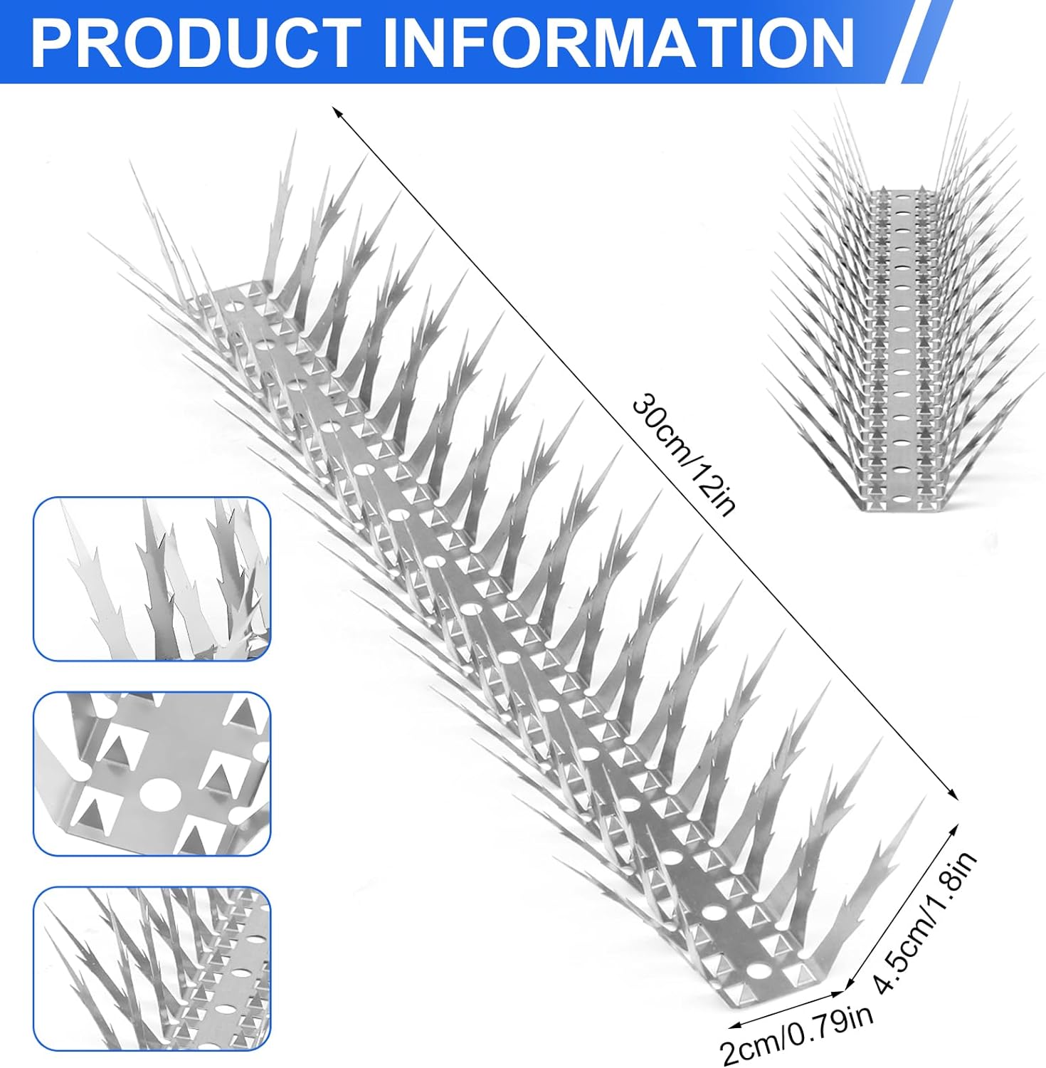 Bird Spikes, 5 Feet Stainless Steel Bird Control Spikes for Outside, Pigeon and Squirrel Blocking Spikes, for Garden