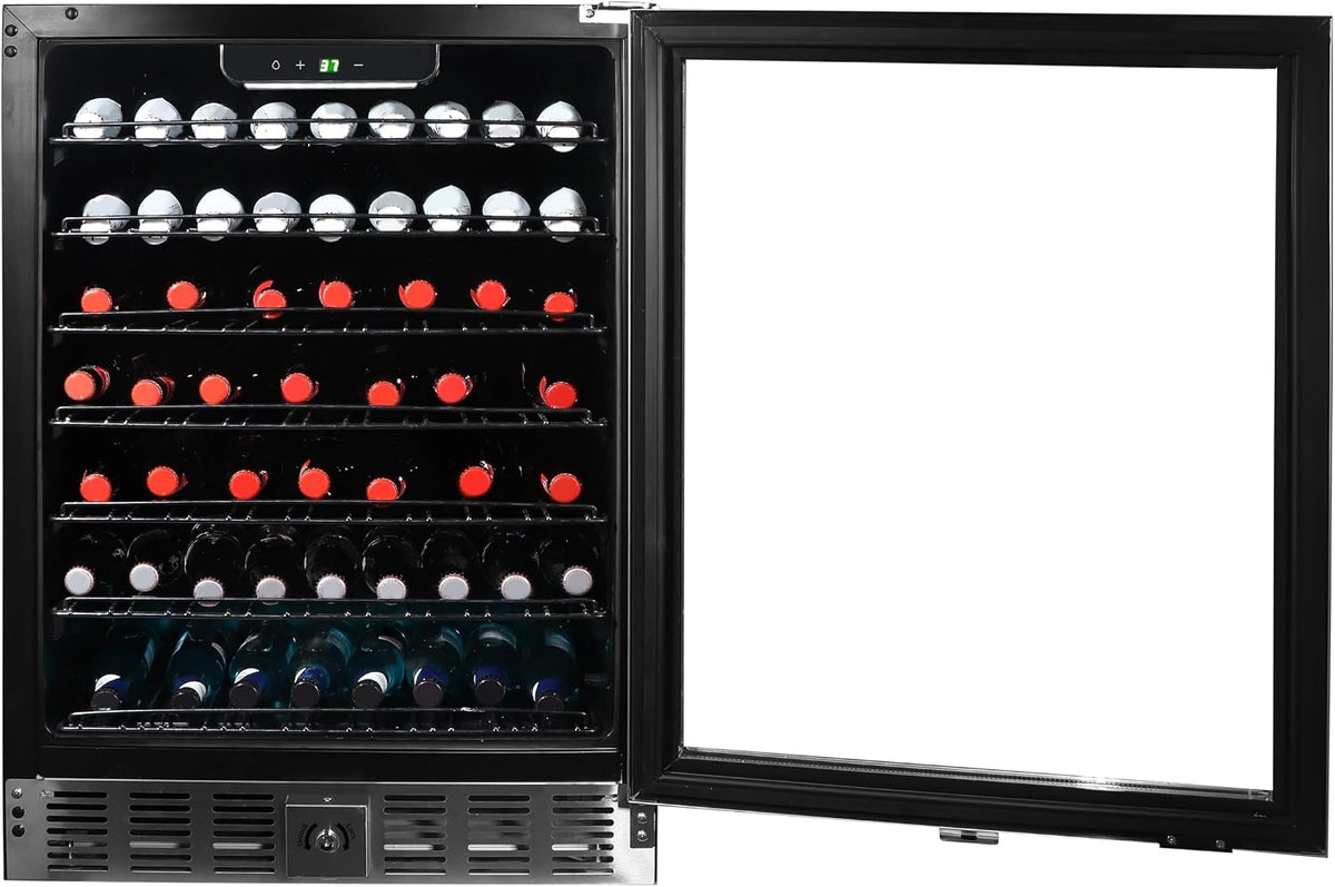 24" Wide 5.1 Cu Ft Capacity, Built-in Under Counter Beverage Fridge, Glass Front