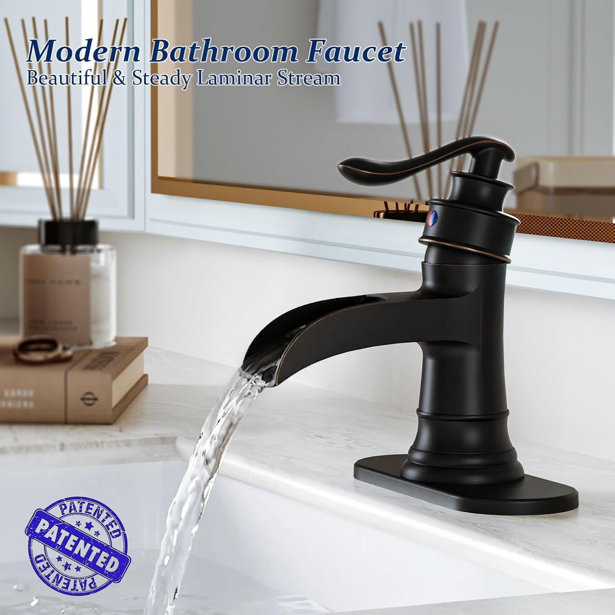 Lead-Free Brass ORB Waterfall Bathroom Faucet for Farmhouse Rustic