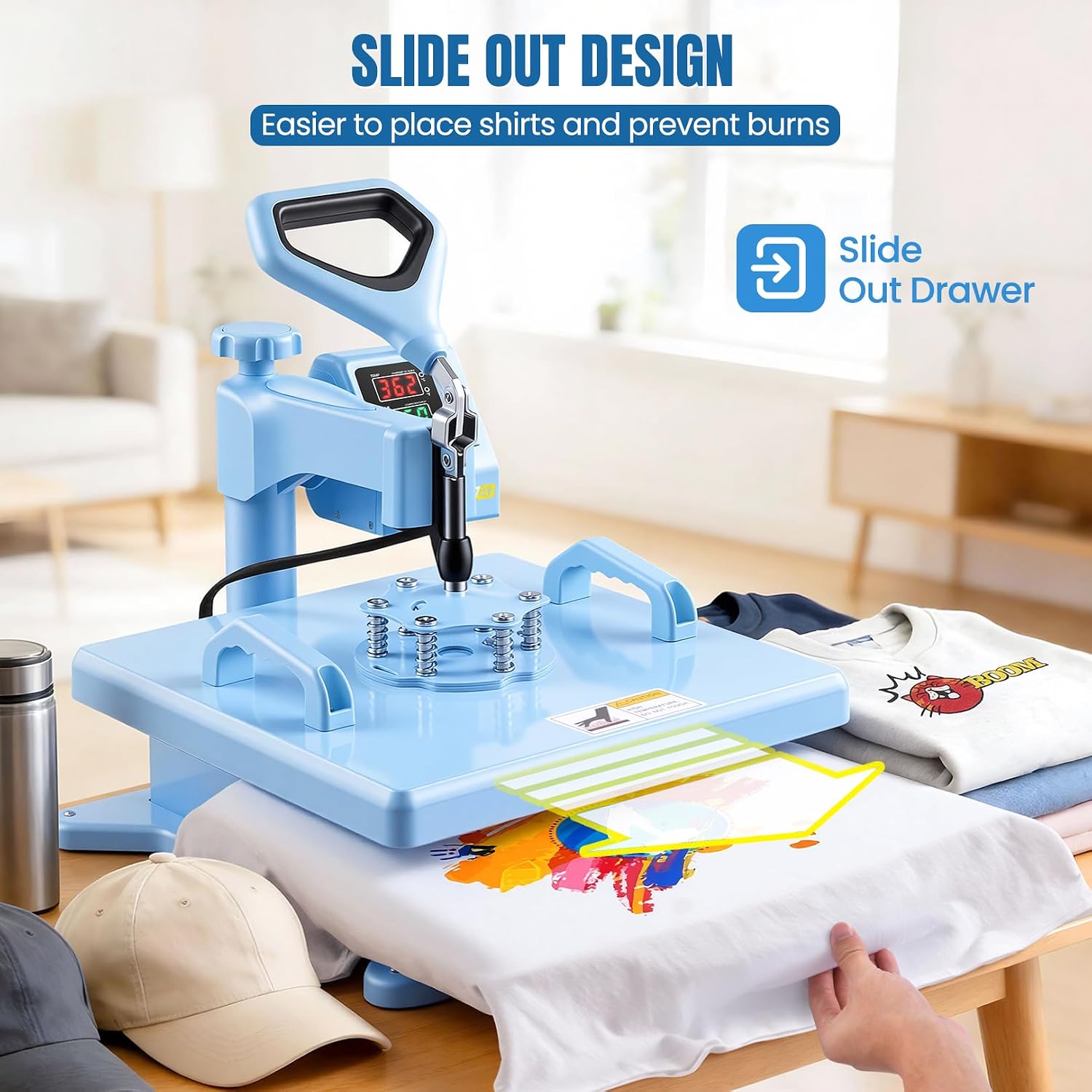 Heat Press 15x15 inch 5 in 1 with 30OZ Tumbler Press, 360° Swivel Away Slide Out Digital Shirt Press Machine