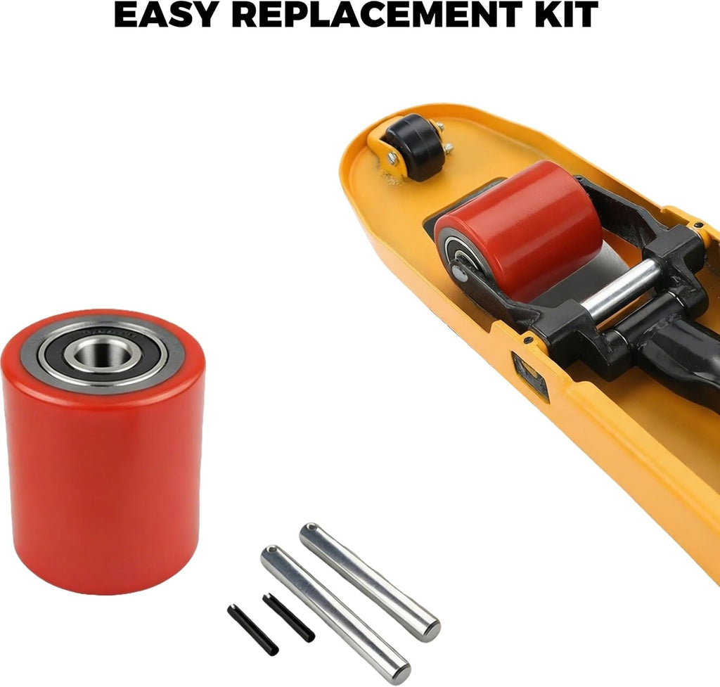 1 Pair Pallet Jack Wheels Replacement Kit, 3x3.75-Inch PU Load Rollers | 74.5x93mm, Pre-Installed Bearings with 20mm