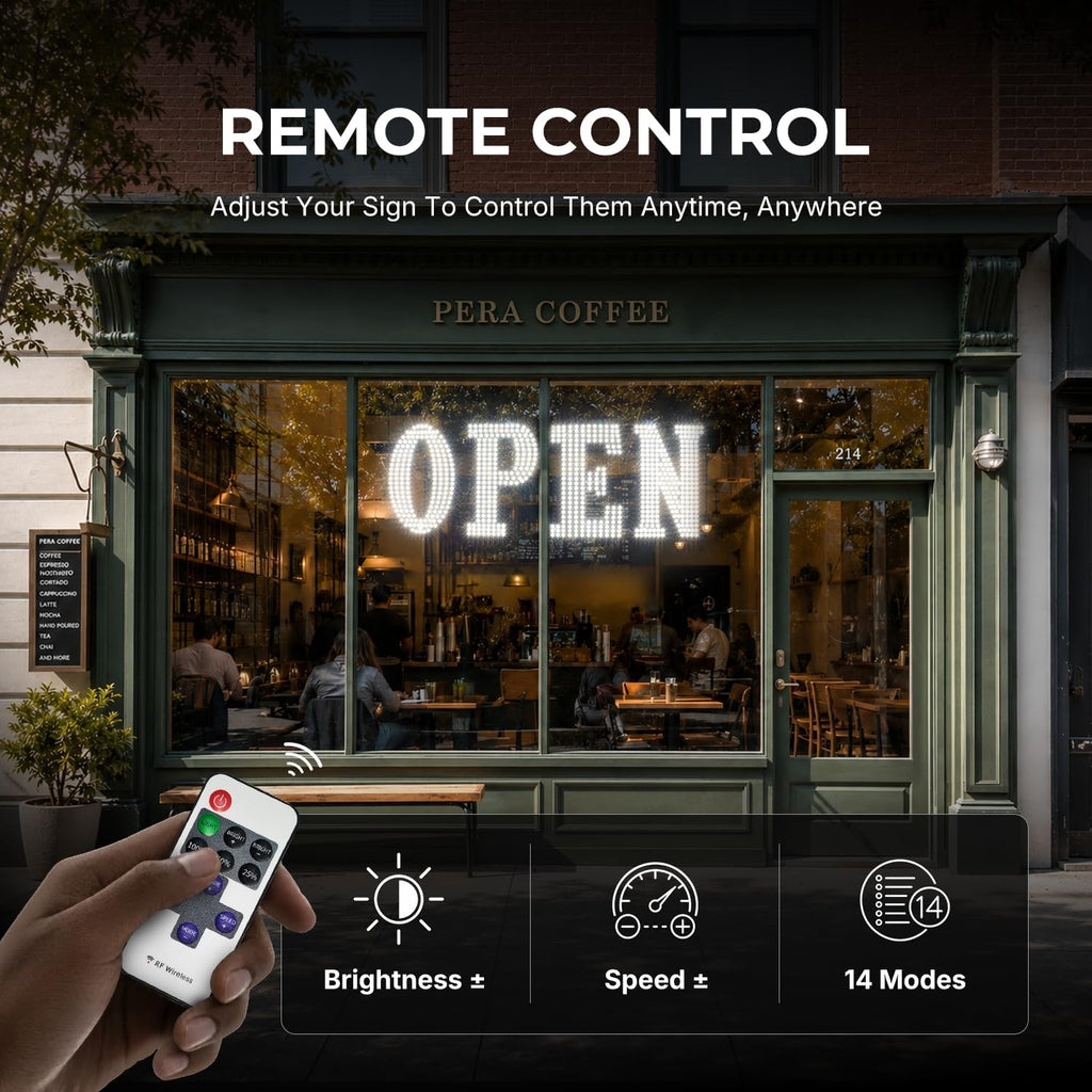 43'' × 14'' LED OPEN Signs for Business, Extra Large OPEN Sign with Remote Control, 14 Flashing Modes, Adjustable