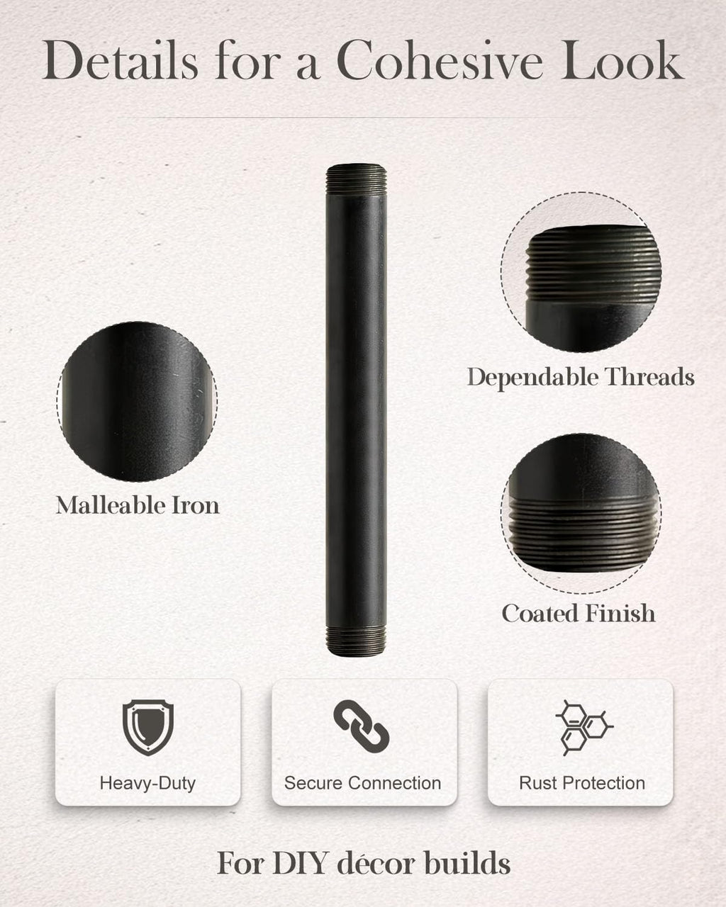 10 Pack 1/2 x 6 Inches Black Pipe Malleable Steel Nipples Fitting
