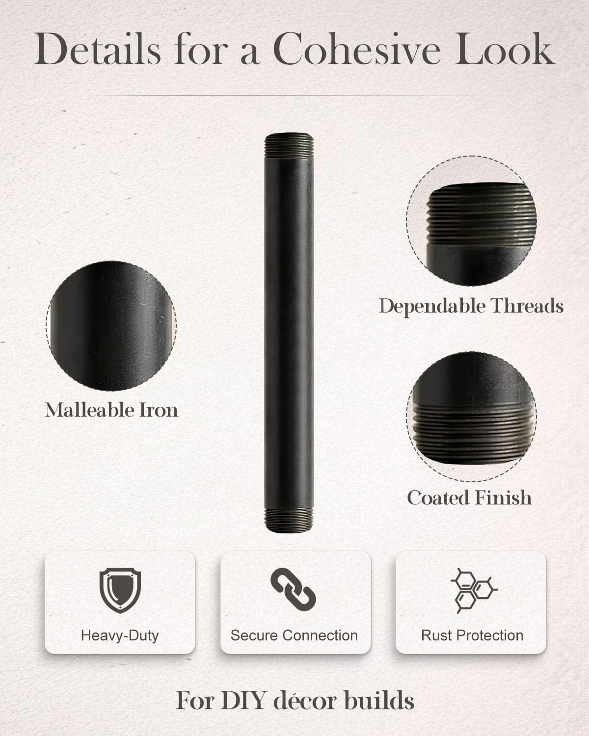 10 Pack 1/2 x 6 Inches Black Pipe Malleable Steel Nipples Fitting