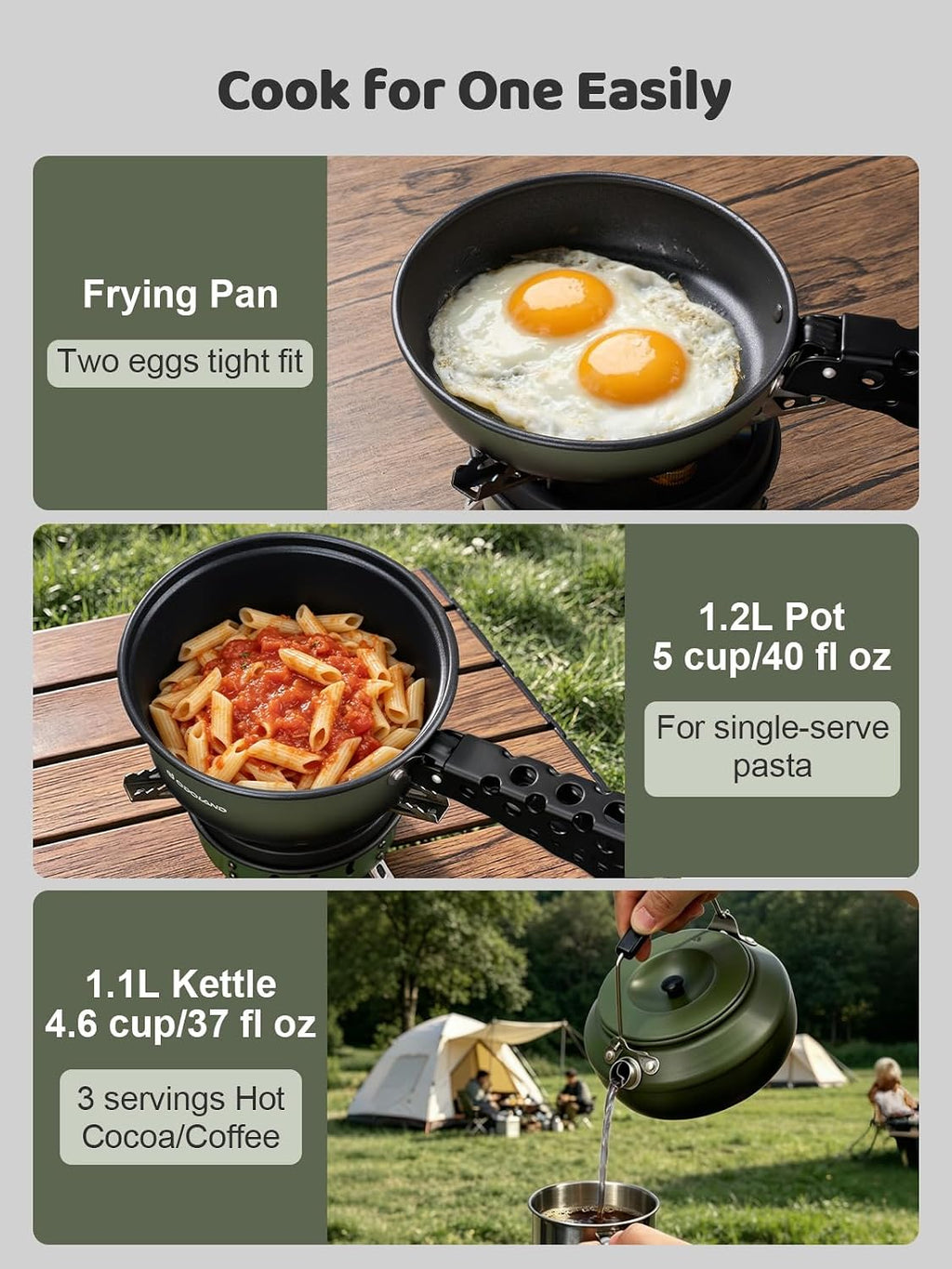 5pcs Camping Cookware Non-Stick Camping Pot and Pan Set with Kettle and Removable Handle for Hiking Backpacking and