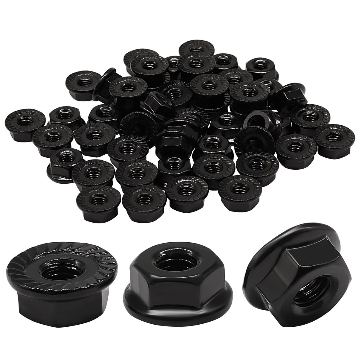 Bonsicoky #10-32 Serrated Flange Nuts, Black, 50 Pack