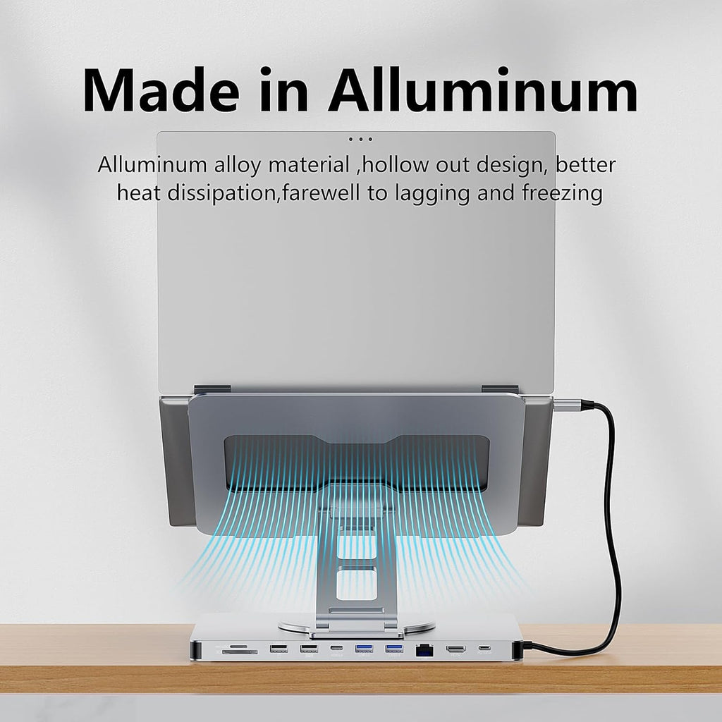 10 in 1 Laptop Docking Station Stand for MacBook Pro/Air/Surface/Dell/HP/Lenovo, Mac Type-C Hub with 4K HDMI, USB