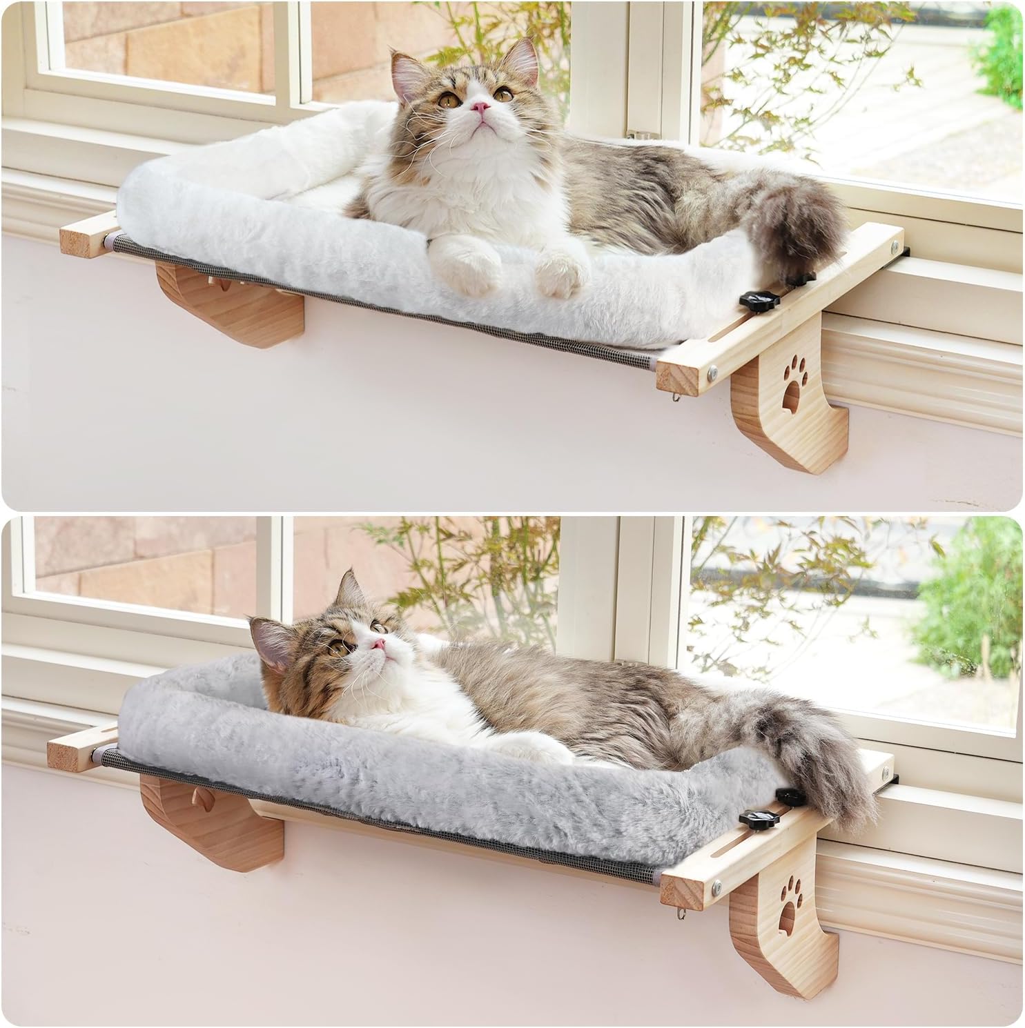Cat Sill Window Perch Sturdy Hammock Window Seat with Cushion Bed Cover, Wood & Metal Frame for Large Cats, Easy to
