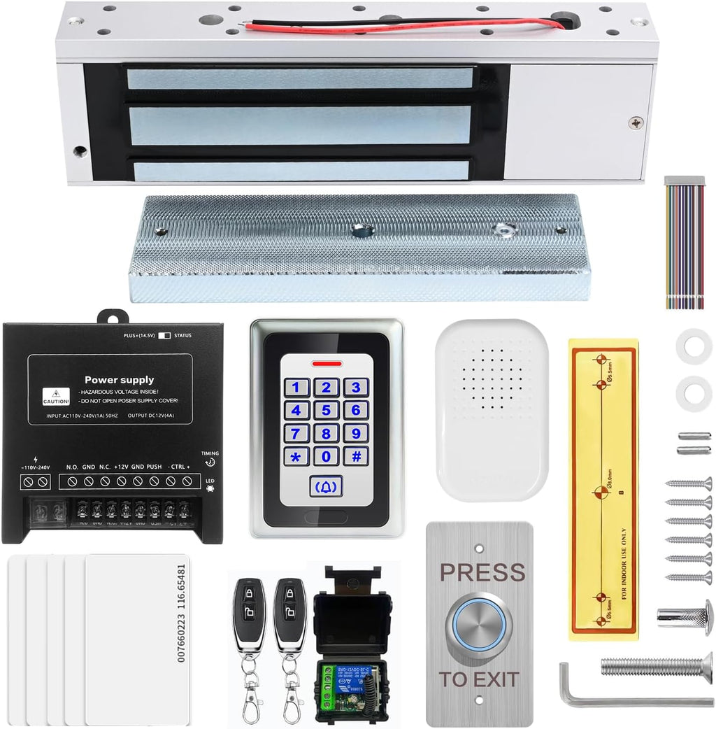 Access Control System Kit with Remote – 1200lbs Holding Force Fail-Safe Electromagnetic Lock, Metal Keypad, 12V Power