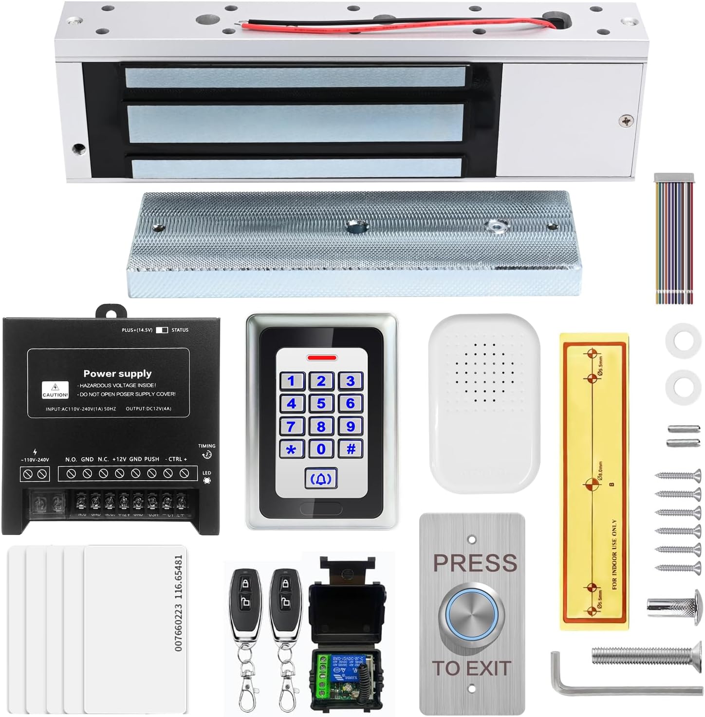 Access Control System Kit with Remote – 1200lbs Holding Force Fail-Safe Electromagnetic Lock, Metal Keypad, 12V Power