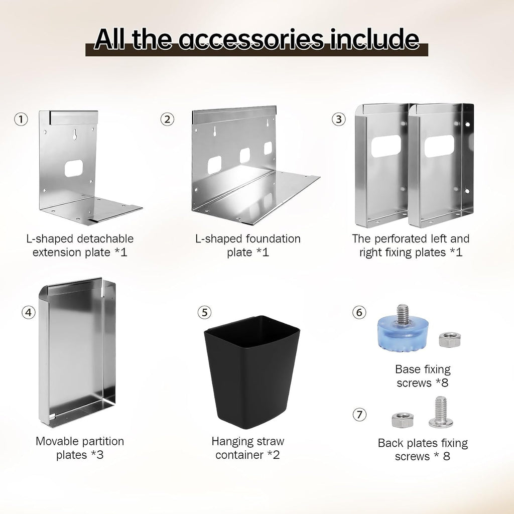 Stainless Steel Cup and Lid Holder, 4-Compartment Cup Dispenser