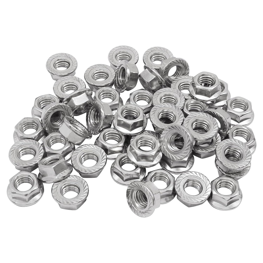 Bonsicoky 3/8-16 Serrated Flange Nuts, 50 Pack, Silver