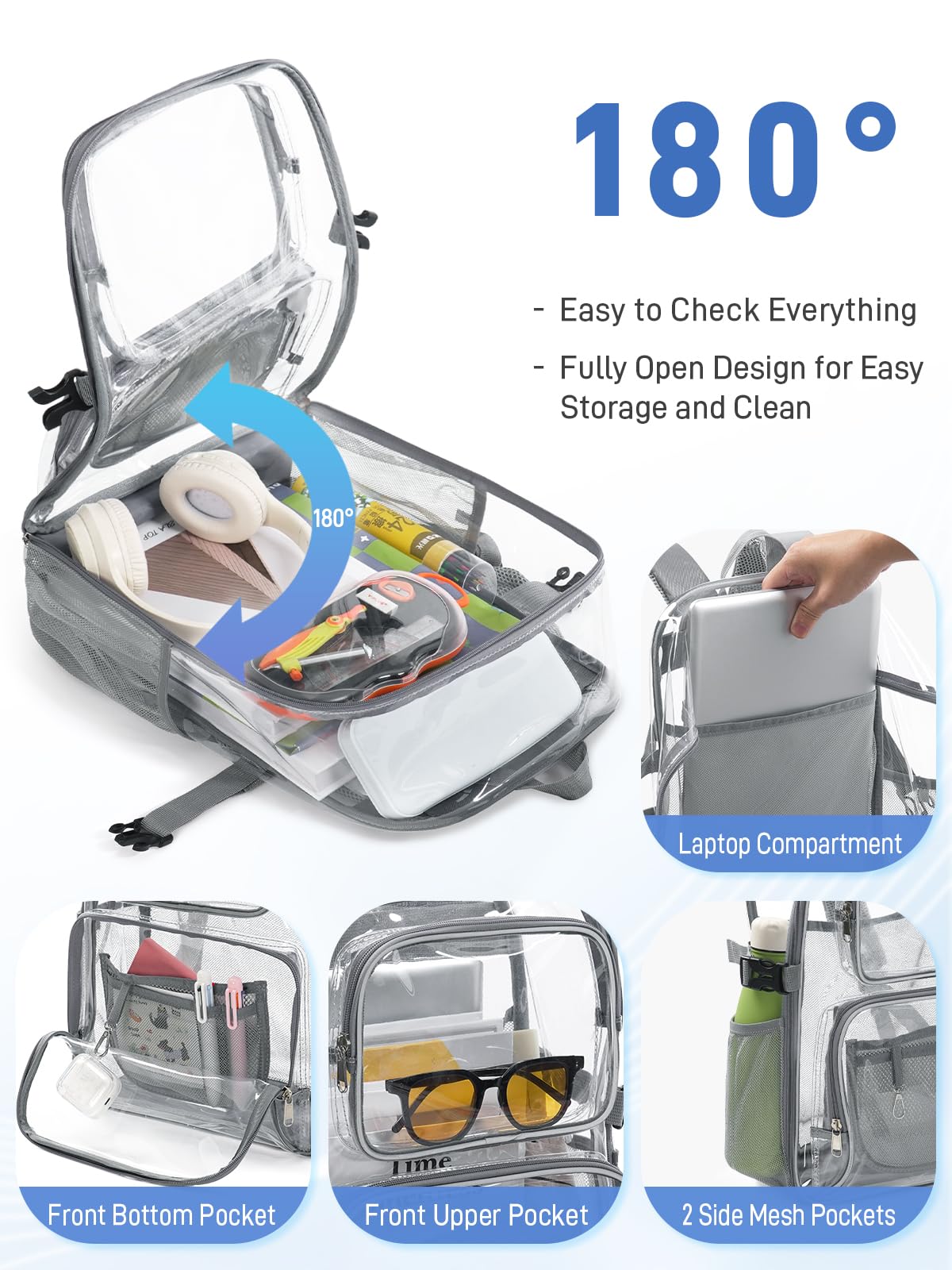 17" Clear Backpack for School, Large Clear Bookbag with Accessories