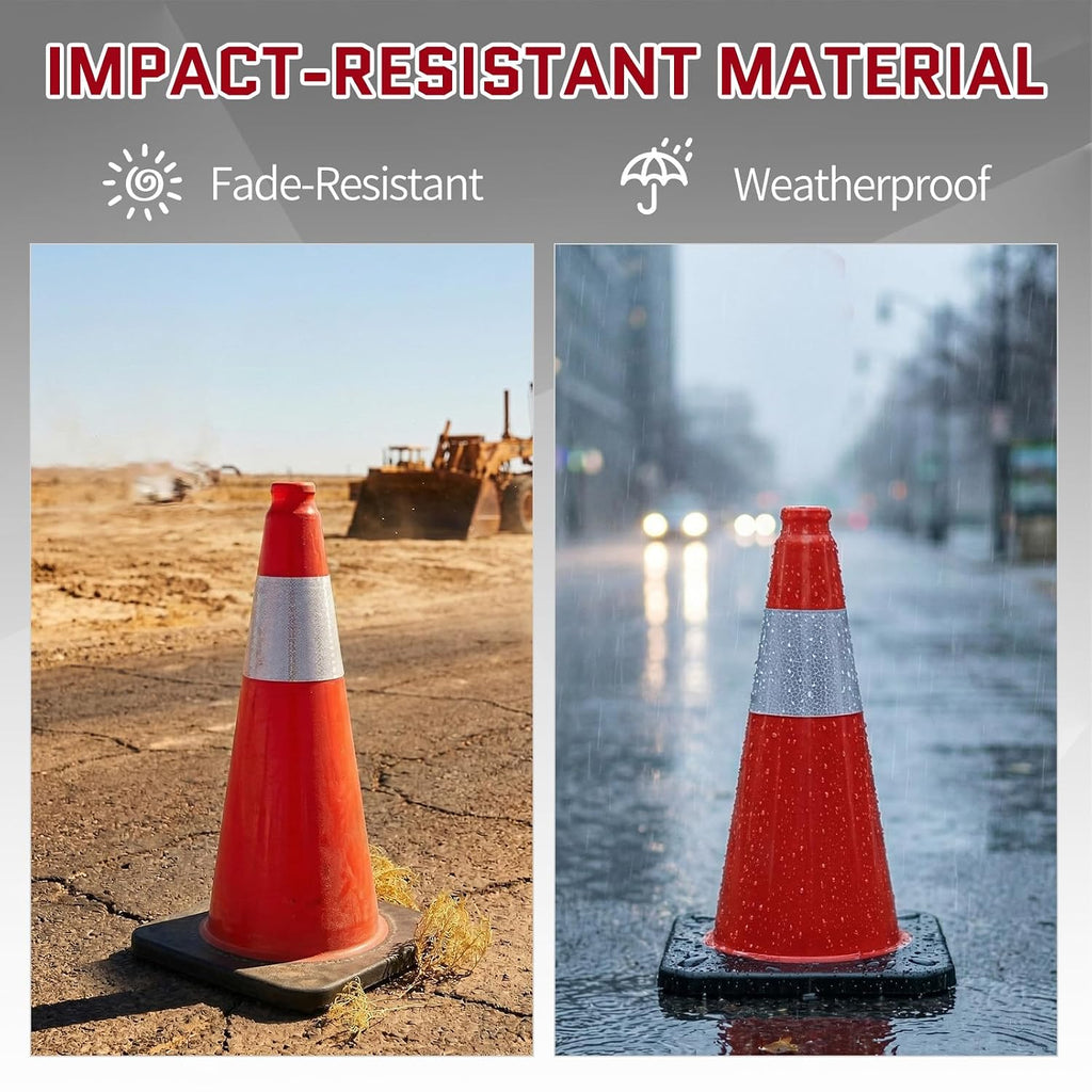 18in Orange Traffic Cones, 8pcs | Bright Orange Parking Cones with Reflective Collars for Roadside Emergency