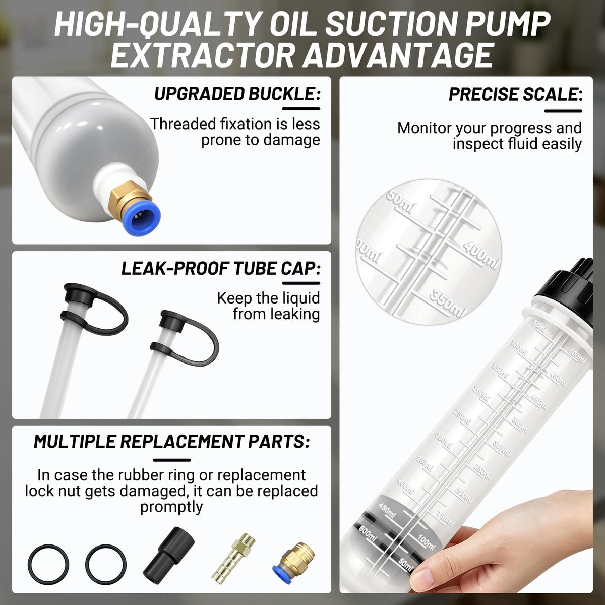 DZZ 500cc Fluid Extractor Pump,with 23.6" Flexible Hose,Two 9" Tubes
