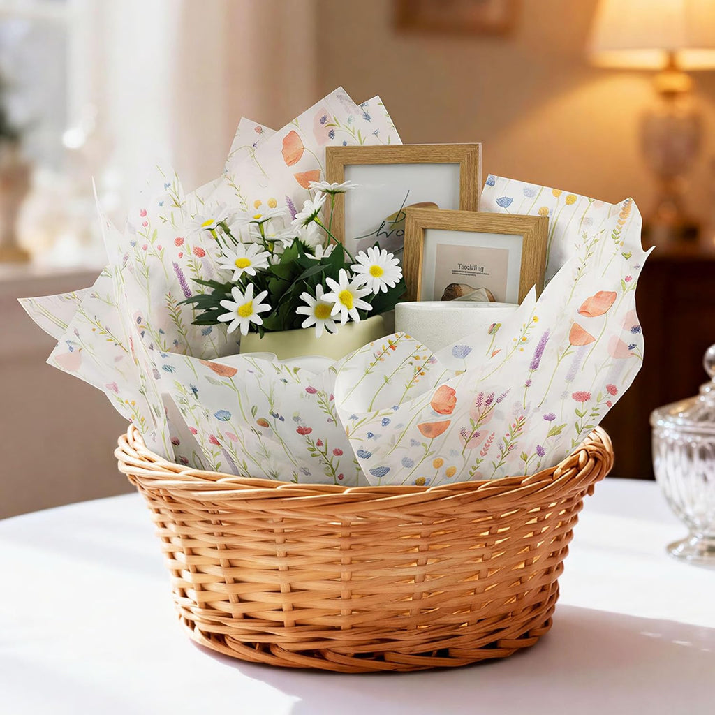 100 Sheets Garden Flower Tissue Paper, Greenery Botanical Dual-Pattern Gift Wrapping Paper for Wedding, DIY Craft