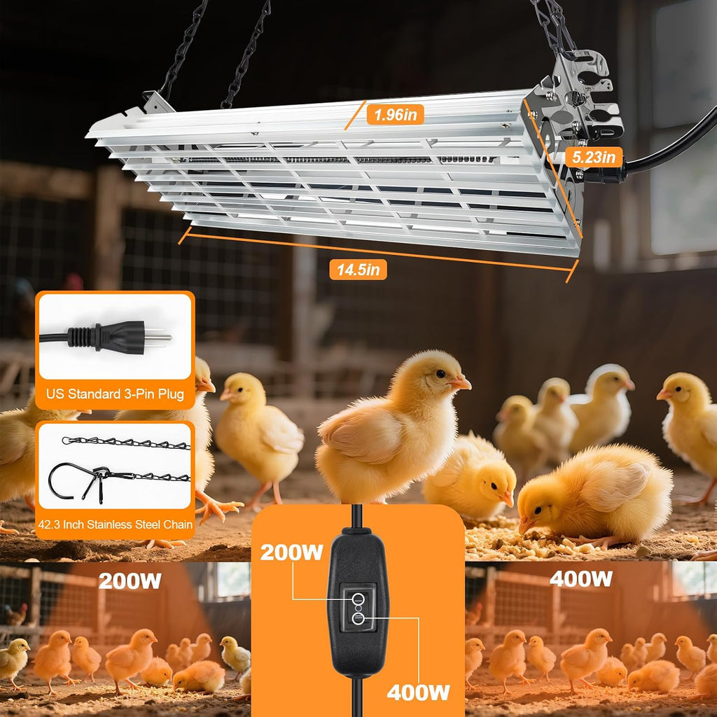 400W Chicken Coop Heater, Carbon FiberChicken Heater for Coop with Adjustable Heating Settings & Hanging