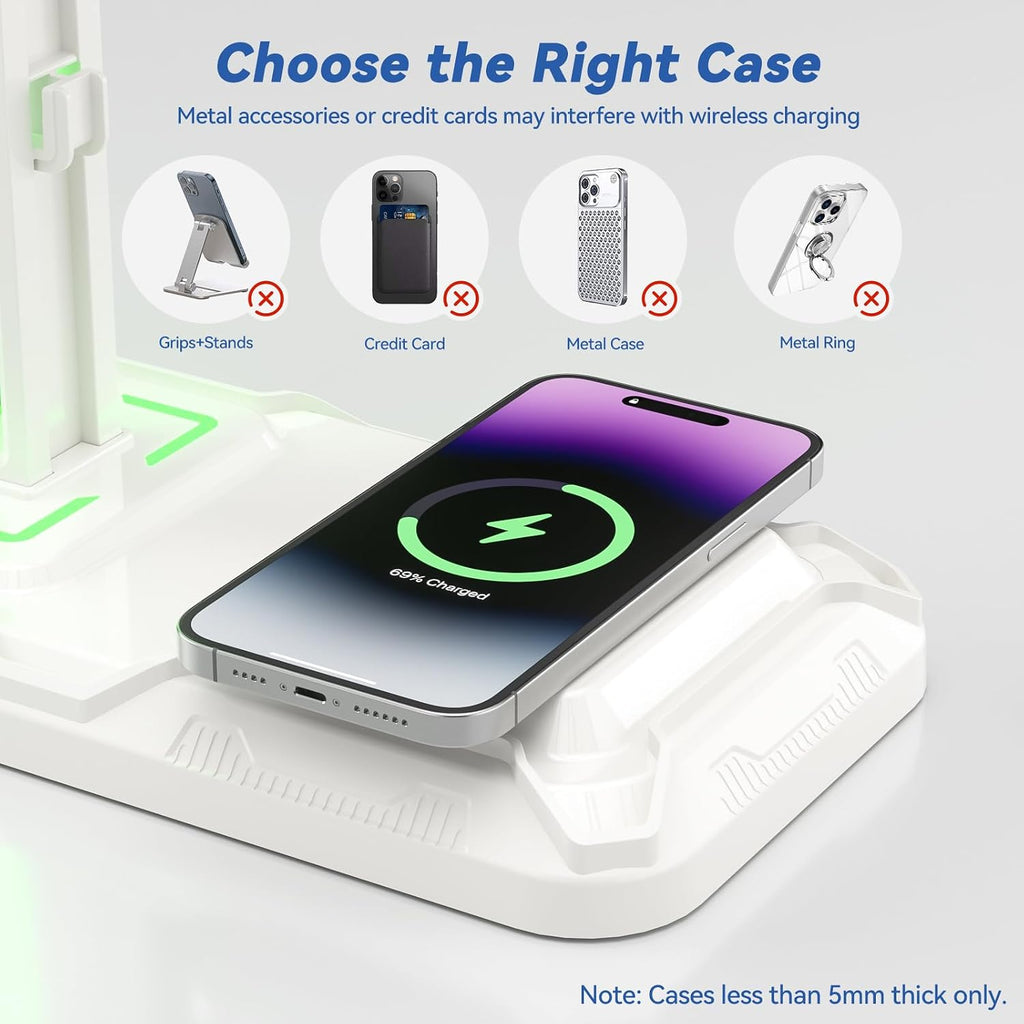 RGB Headphone & Controller Stand with Wireless Charging - Rotatable Headset Stand with 9 Light Modes - Controller