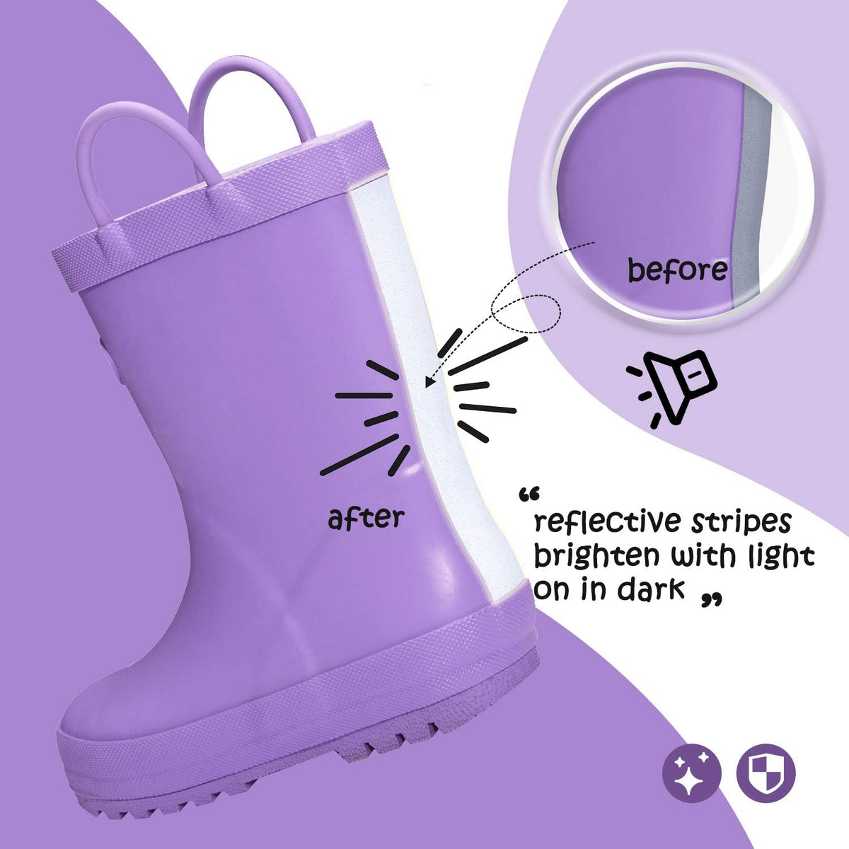 Kids Rain Boots, Waterproof Rubber Boots with Easy-on Handles | Pull on, Slip-resistant, Double Handles