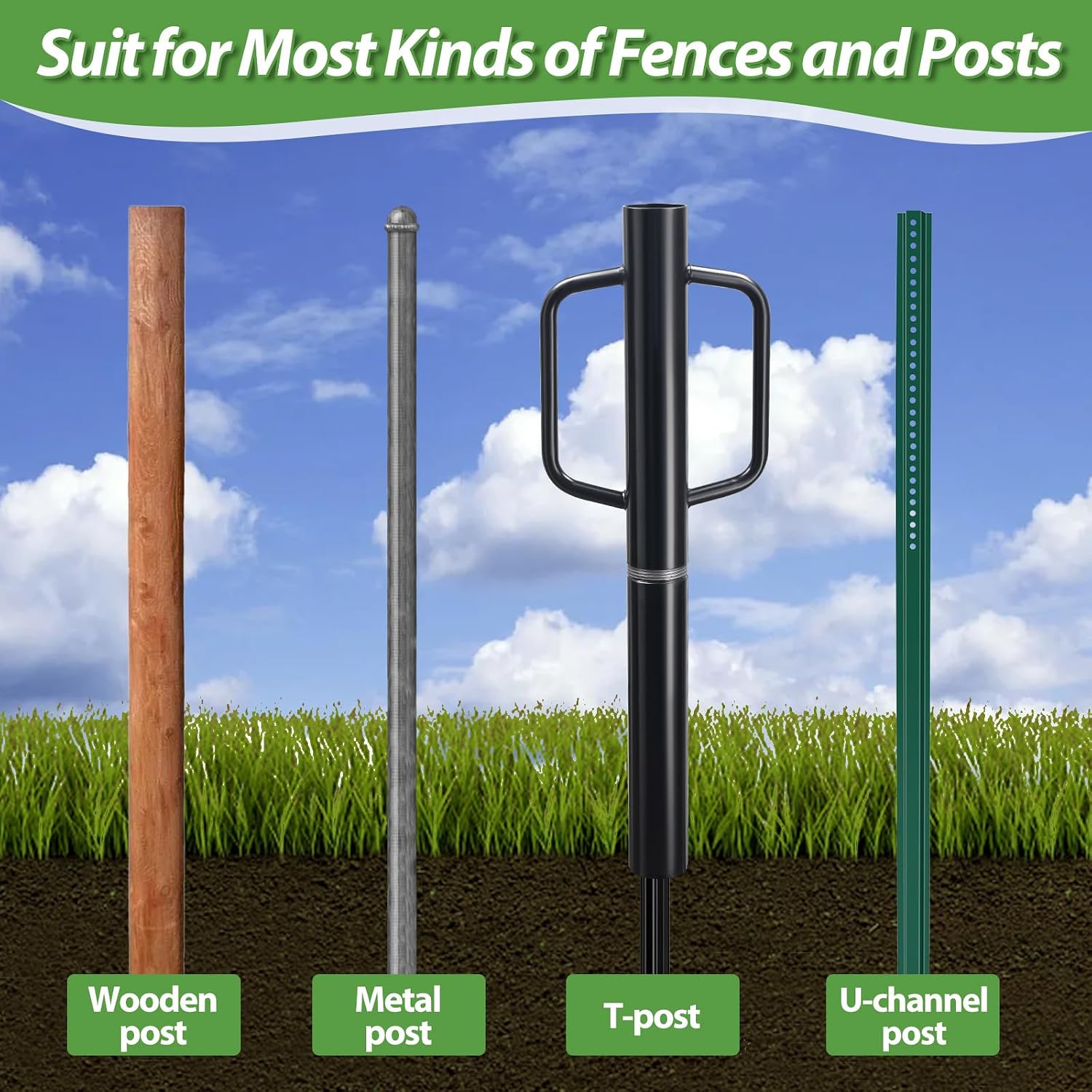 T Post Driver 12 LB, Fence Post Driver with Handles, Heavy Duty Metal Post Pounder for Wooden Posts U-Channels, 17
