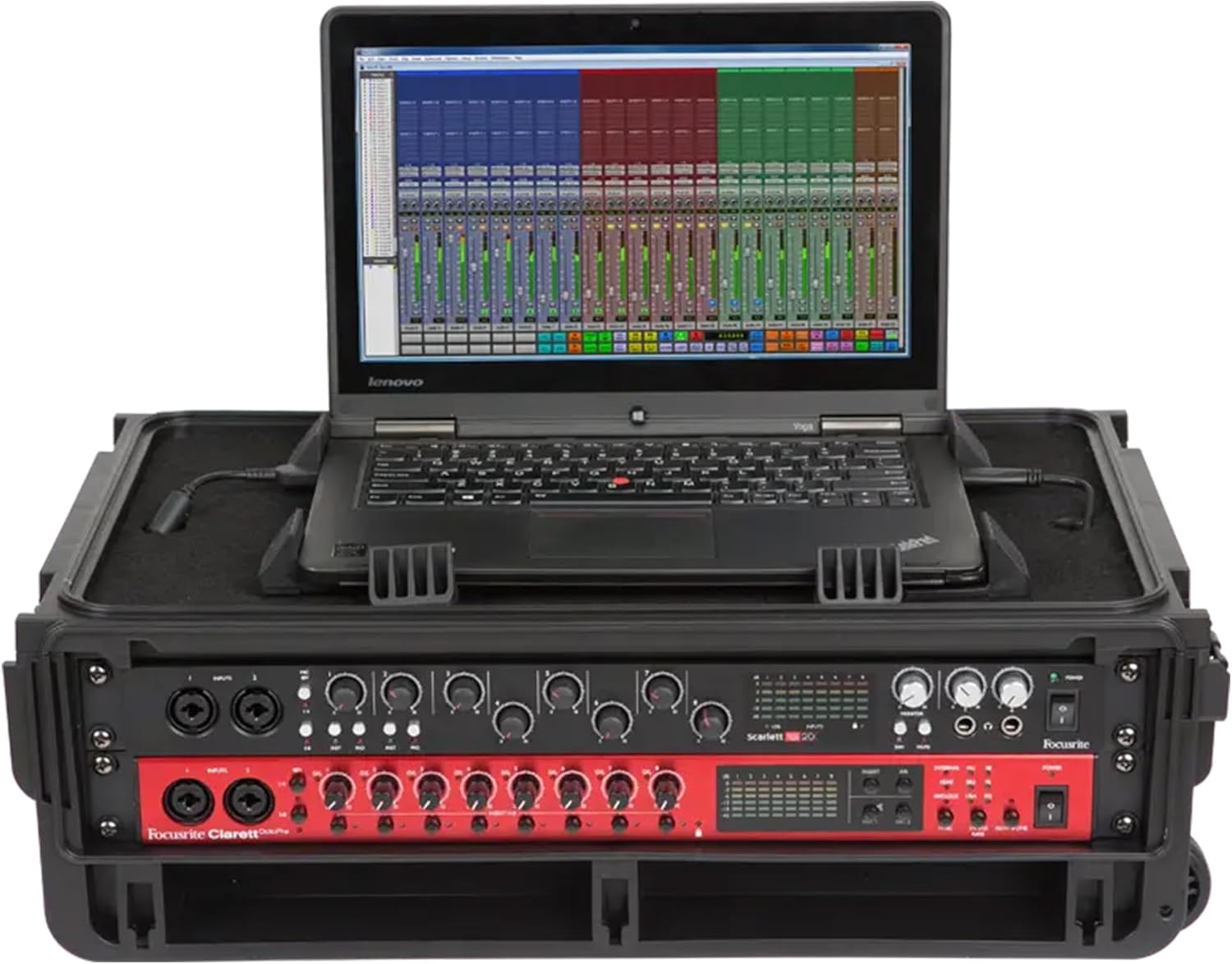 Studio Flyer Rack Case - 2U Waterproof Carry-on with Laptop Surface, Molded Rack Rails, Rubber Cleats and Quiet