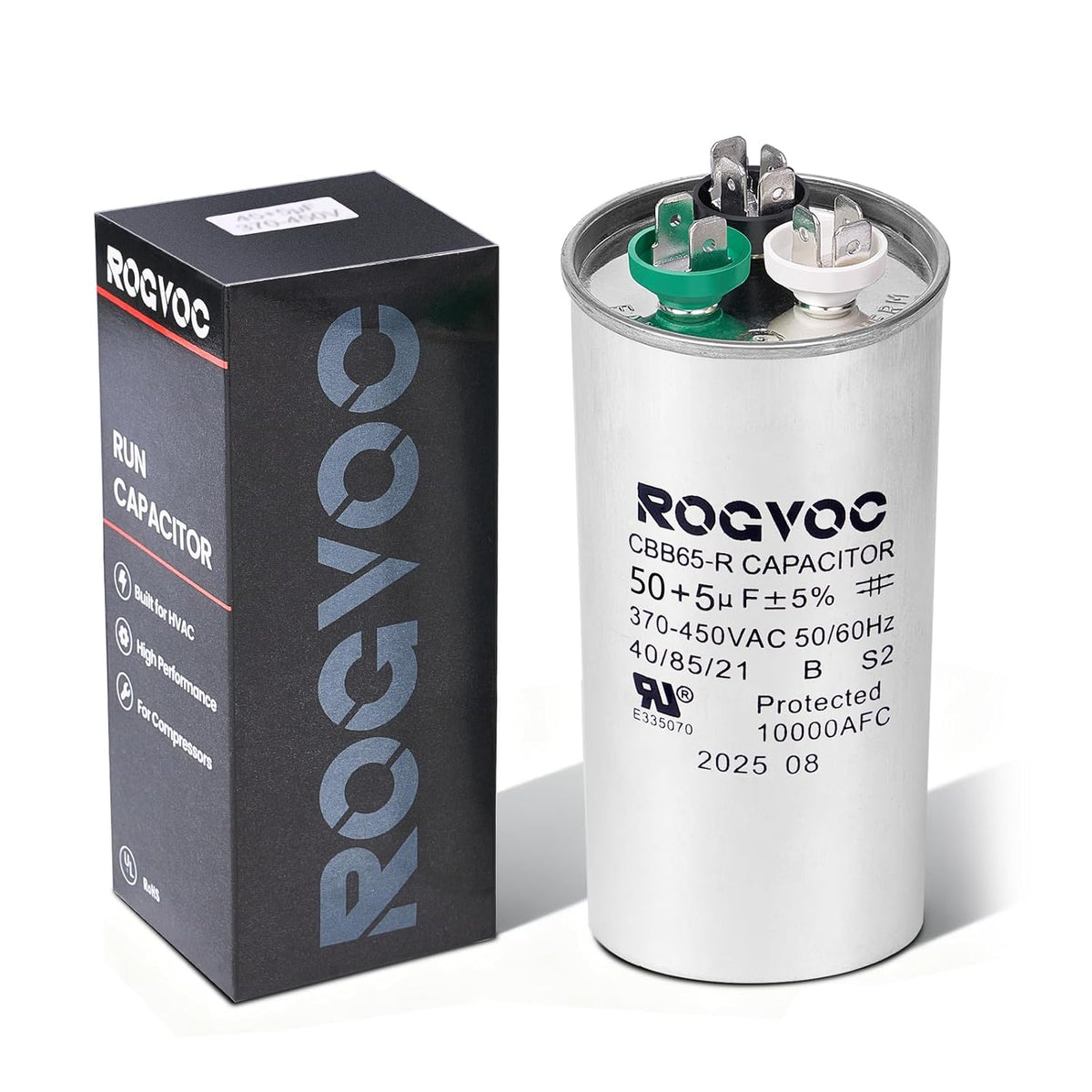 50+5 uF 50/5 MFD ±5% 370/440V CBB65 UL Certified Round Start Capacitor, Dual Run Capacitor for AC Compressor and Fan Motor, Replacement for Air Conditioner Condenser or Heat Pump Systems
