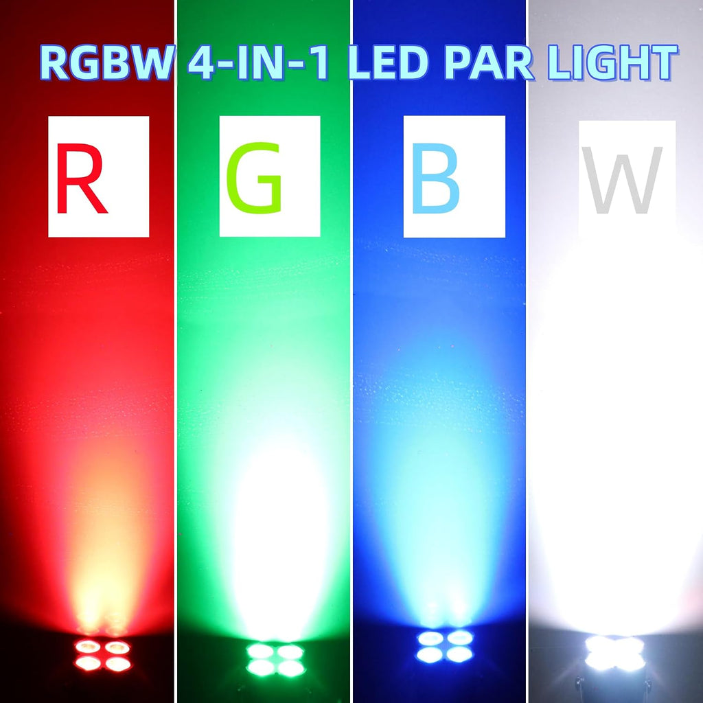 Stage Par Lights, RGBW 4-in-1 LED Par Light Stage Lights DMX | Sound Activated, Remote Control, Multi Modes, Strobe &