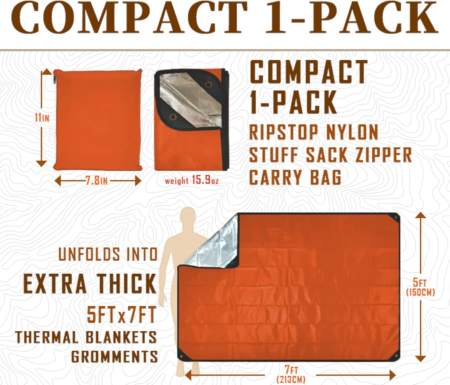 Heavy Duty Survival Blanket -Multifunctional Reflective Tarp Thermal Blanket - 60" x 83" Waterproof Sandproof for