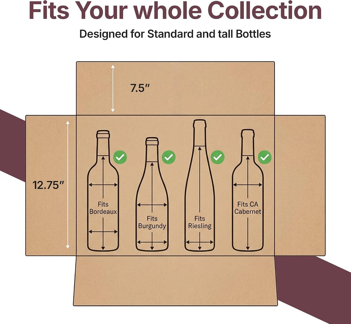 6-Bottle Layflat Cardboard Wine Boxes For Moving, Bundle of 5