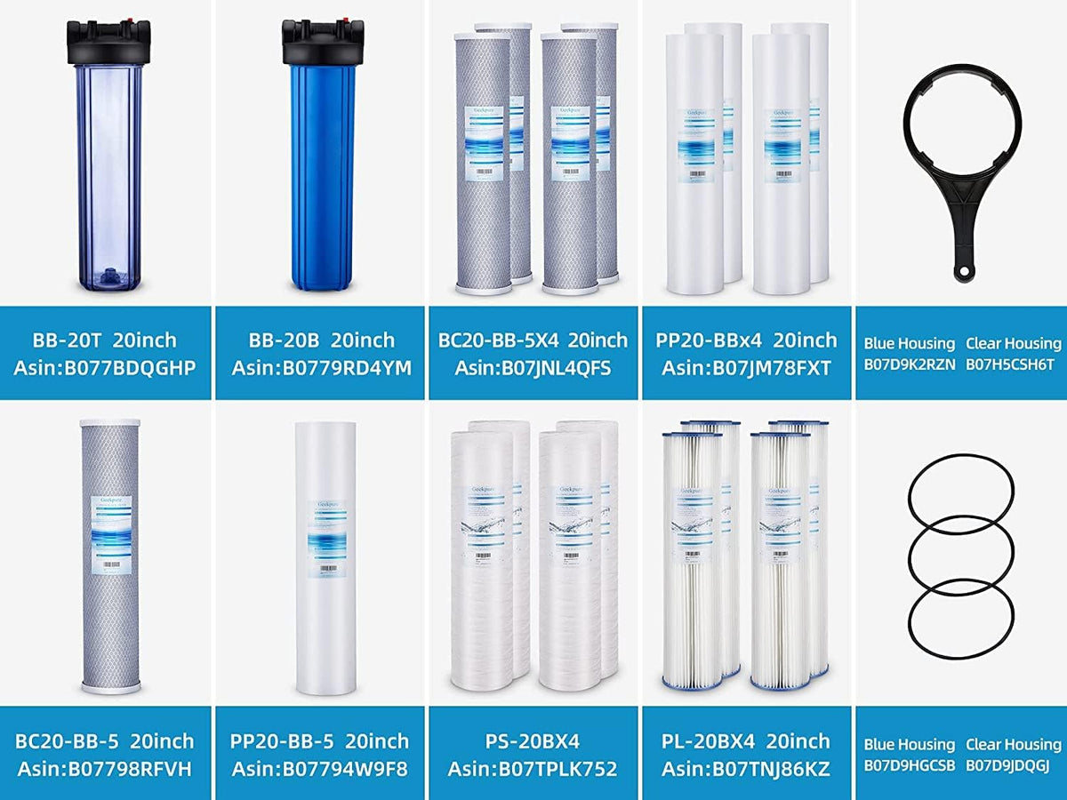 Geekpure 20 Inch Whole House Carbon Block Water Filters-4.5" x 20"-5 Micron