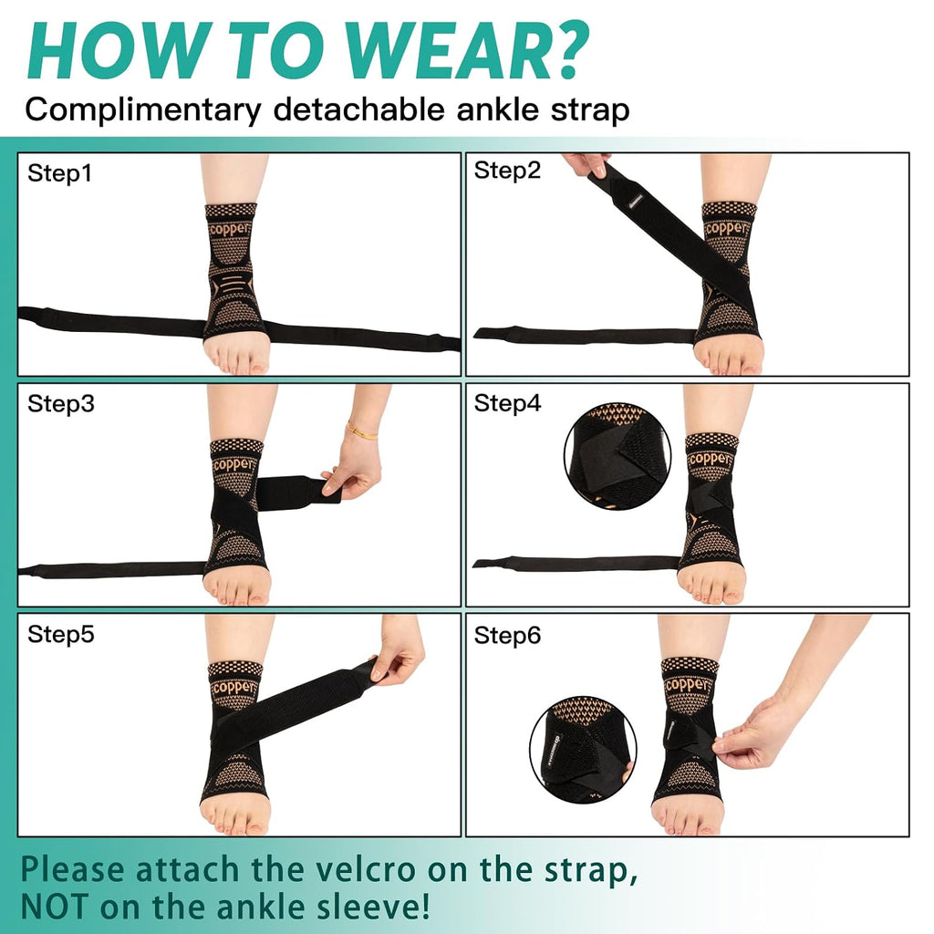 Ankle Brace for Sprained Ankle Compression Sleeve, 2 Pack Copper Infused Ankle Support Brace for Women & Men, Plantar
