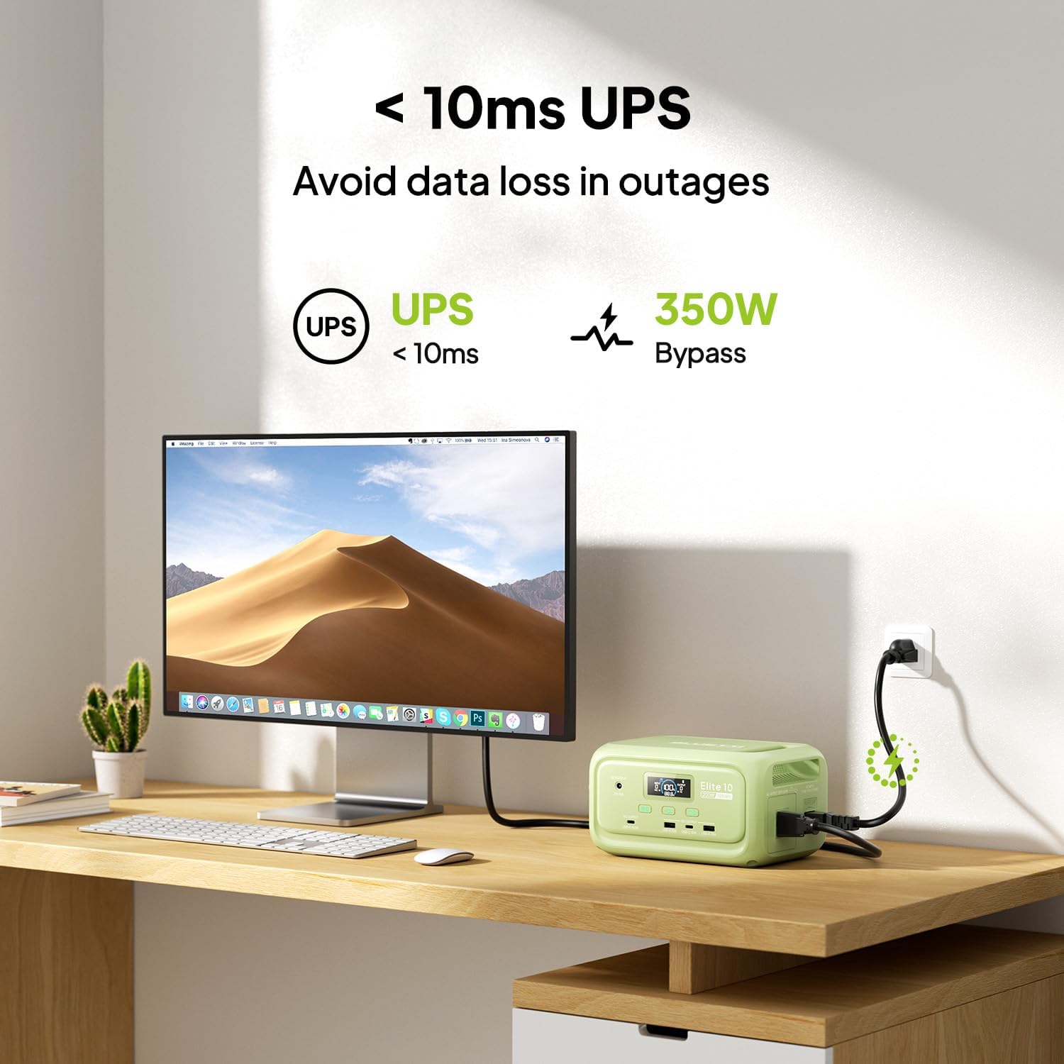 Elite 10 Mini Portable Power Station, 128Wh LiFePO4 Battery with 200W AC Outlet, 10ms UPS Backup, Fast Recharge Solar