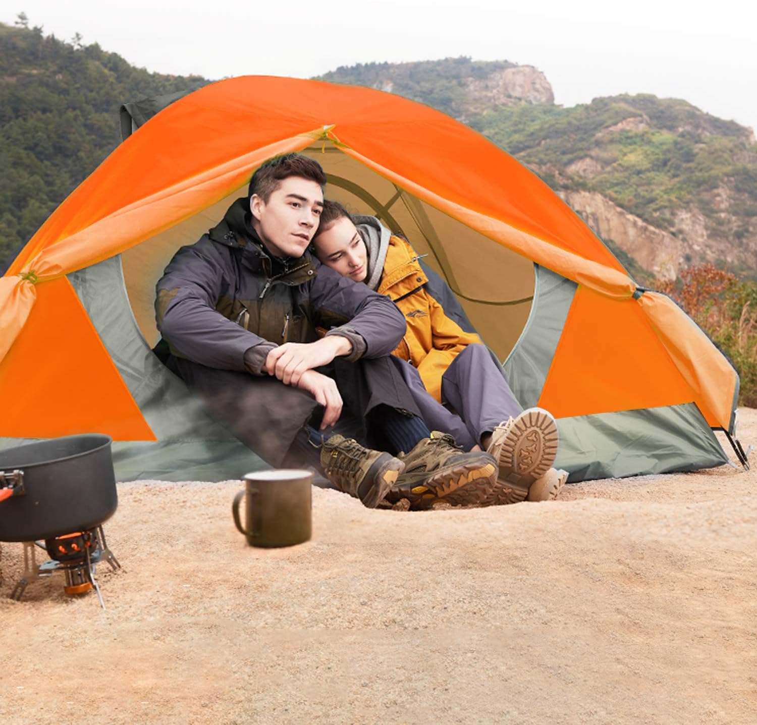 2/4 Person Camping Tent Lightweight Waterproof Backpacking Tent | Easy Setup Windproof Two Doors Double Layer with