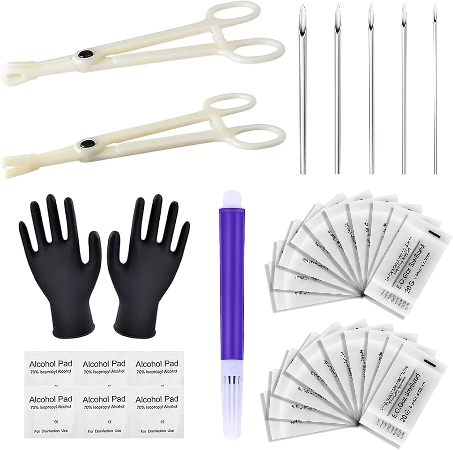 Piercing Kit 36Pcs Piercing Clamps Kit with 25Pcs Mixed 12G 14G 16G 18G 20G Ear Nose Piercing 2Pcs Piercing Clamps