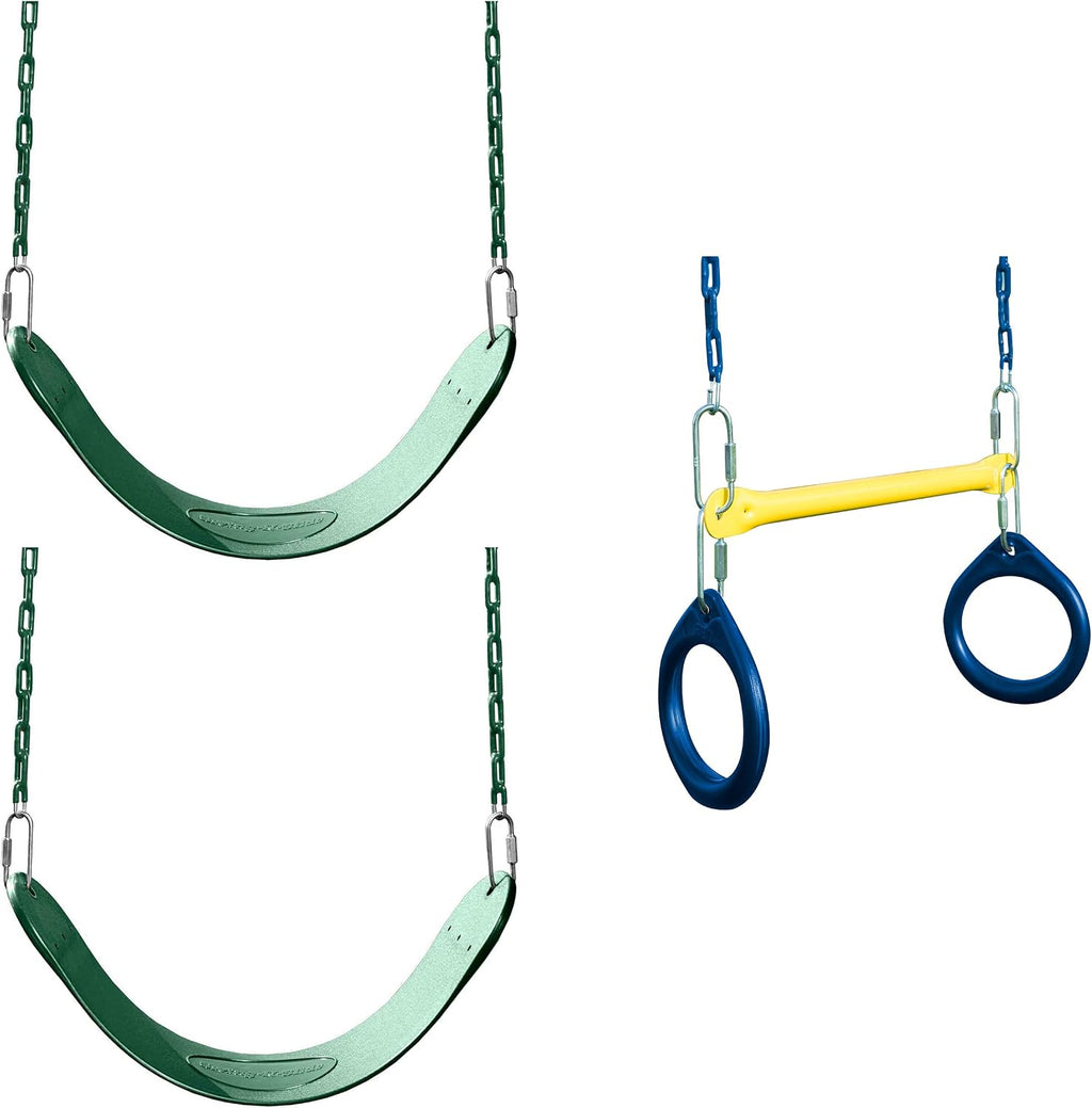 WS 5100 2 Pack of Green Swing Seats with Ring/Trapeze Combo Swing Swing Set Refresher Bundle, Green