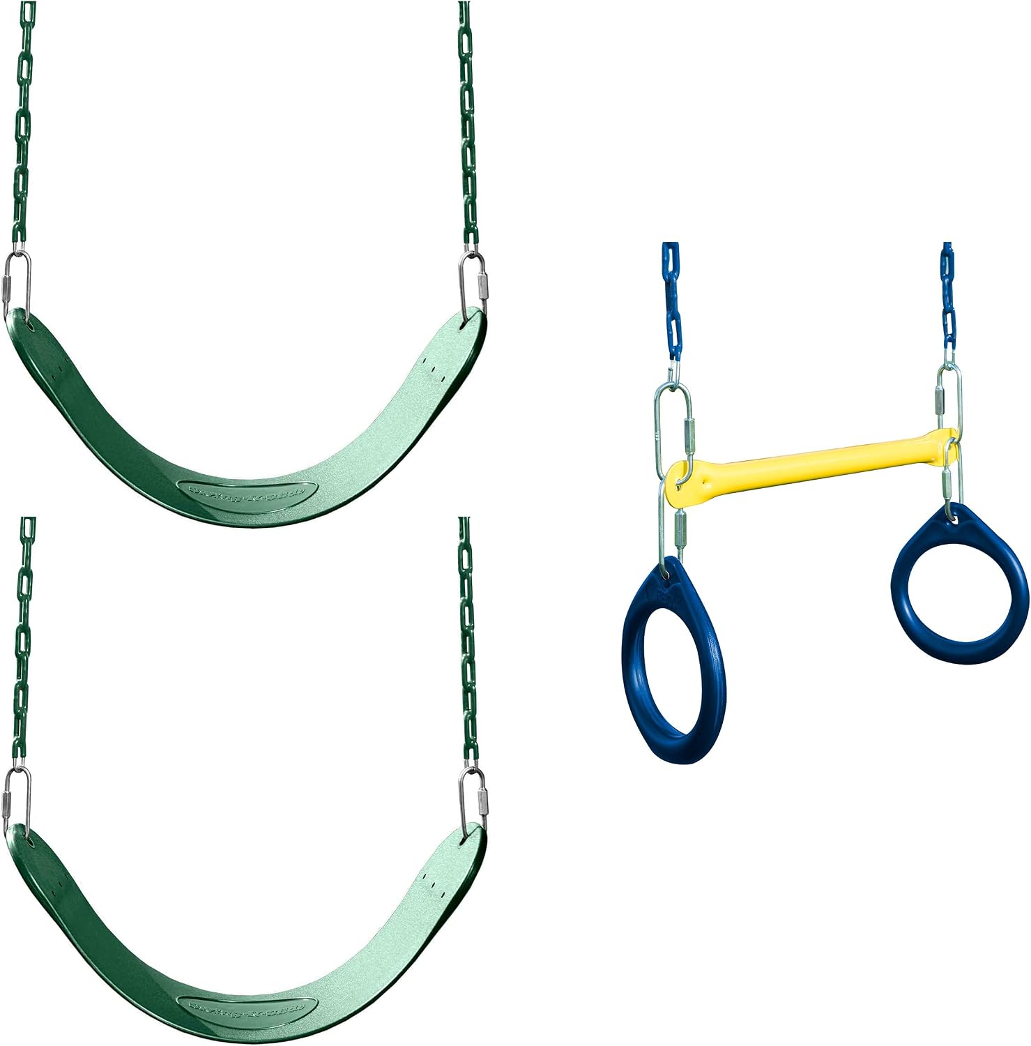 WS 5100 2 Pack of Green Swing Seats with Ring/Trapeze Combo Swing Swing Set Refresher Bundle, Green