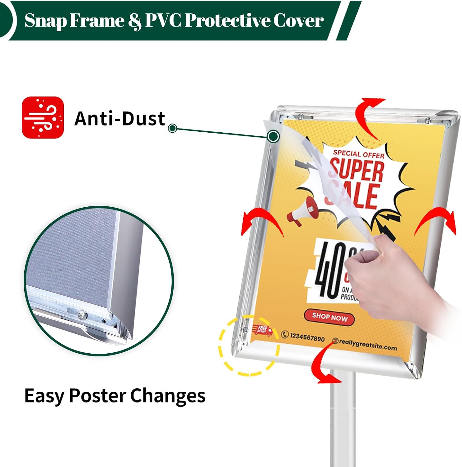 Heavy Duty Pedestal Sign Holder, 8.5 x 11" Floor Standing Sign Holder | Adjustable Vertical & Horizontal Sign Stand