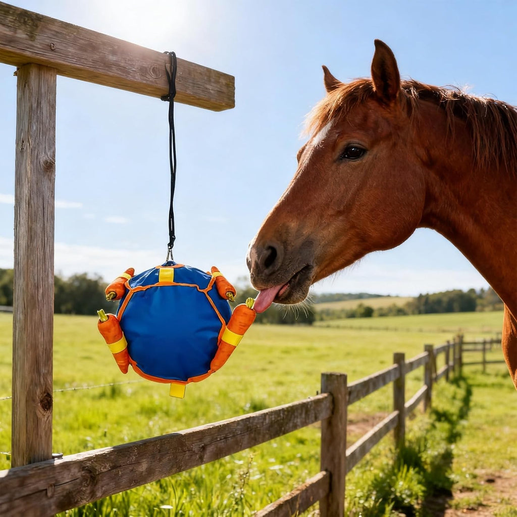 Horse Treat Ball | Carrot Feeder Toy for Boredom Relief & Play | Insert Carrots for Enrichment, Blue or Green Jolly