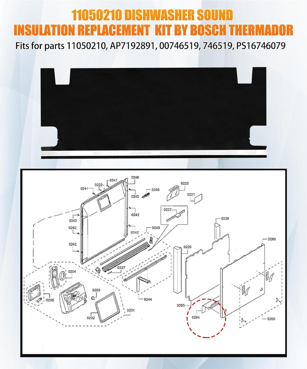 11050210 Dishwasher Sound Insulation Replacement kit for Bosch Thermador