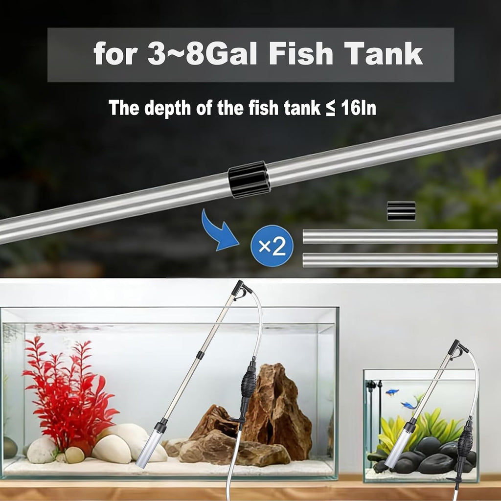 Aquarium Gravel Vacuum Sand Cleaner with 6Ft Pipe Fish Tank Water Changer Adjustable Length ABS(for 3~8Gal Tank)