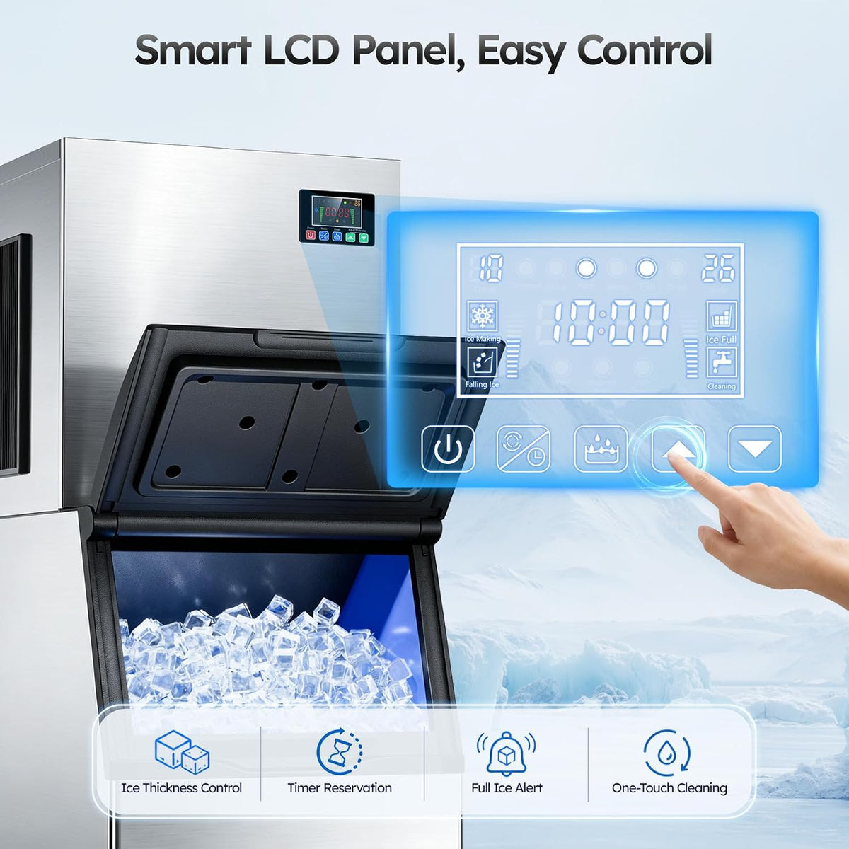 Commercial Ice Maker Machine, 680LBS/24H with 560LBS Storage Bin