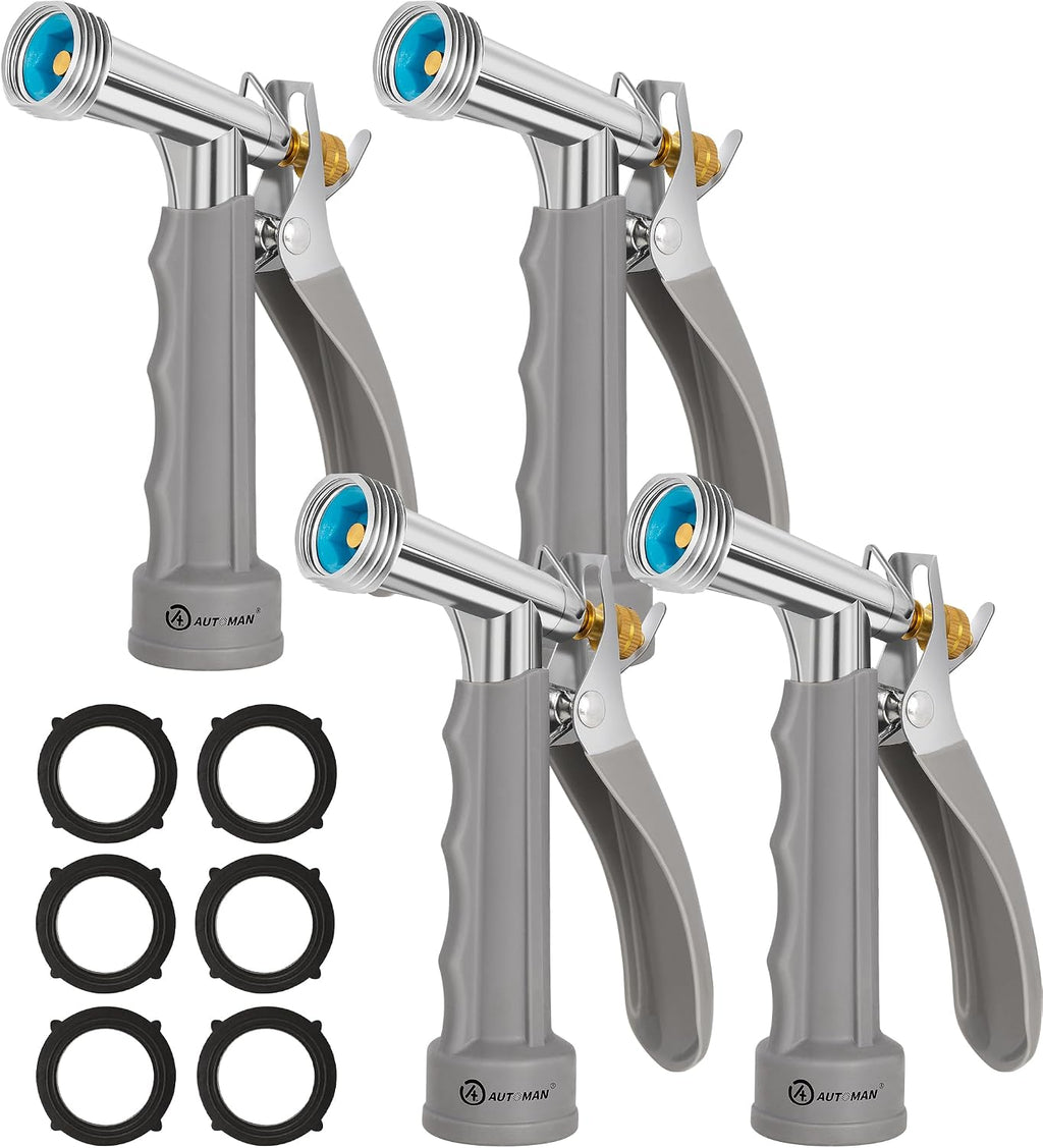 Full Size Garden Hose Nozzle 4 Pack, High Pressure Pistol Grip Water Nozzle Sprayer with Threaded Front, Adjustable