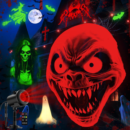 12 in 1 Halloween Projector Outdoor Indoor - 3D Dynamic Skull/Ghost/Spider/Bat Halloween Decorations,Waterproof