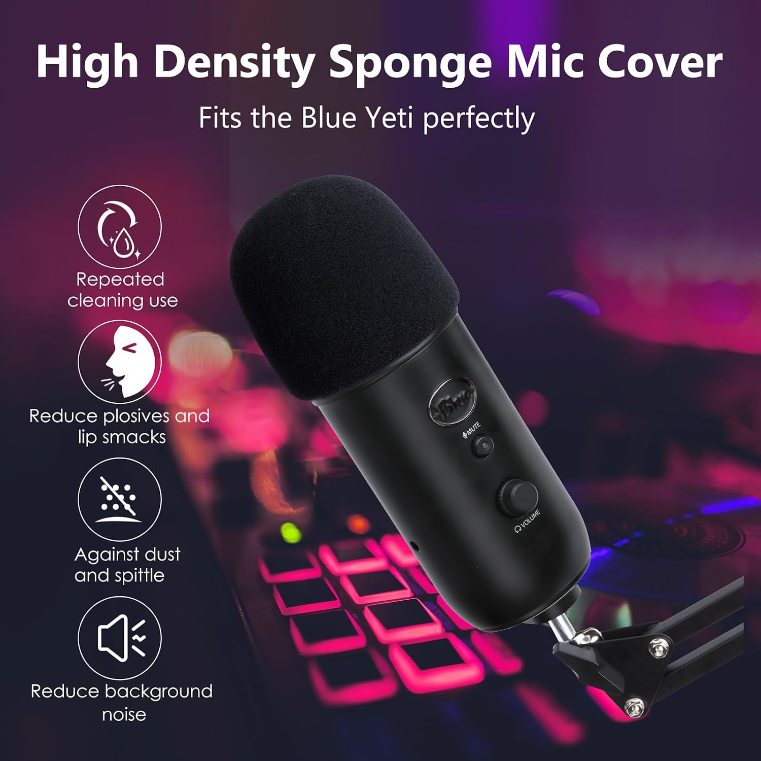 Blue Yeti Microphone Stand with Foam Cover - Suspension Boom Scissor Arm Stand and Mic Windscreen Pop Filter